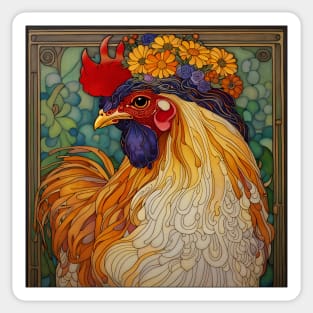 Chicken with a Crown of Flowers Sticker